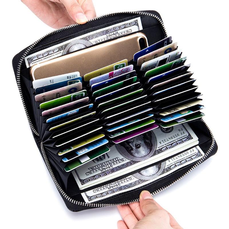 

Leather Special Long Holder Men Anti Theft Travel Passport Wallet Women Business ID Holder 36 Muti-Cards Purse, Black