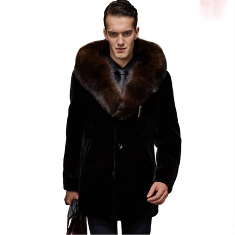

New Business Casual Men' Fur Coat Men' Long Fur Thickening Large collar Hooded Large size jacket Size -XXXL 4XL 5XL, Black