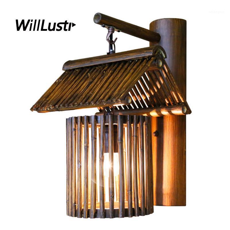 

Southeast Asia Bamboo Wall Lamp Creative Handmade Pastoral Sconce Hotel Tearoom Resort Villa Club Corridor Balcony Country Light1