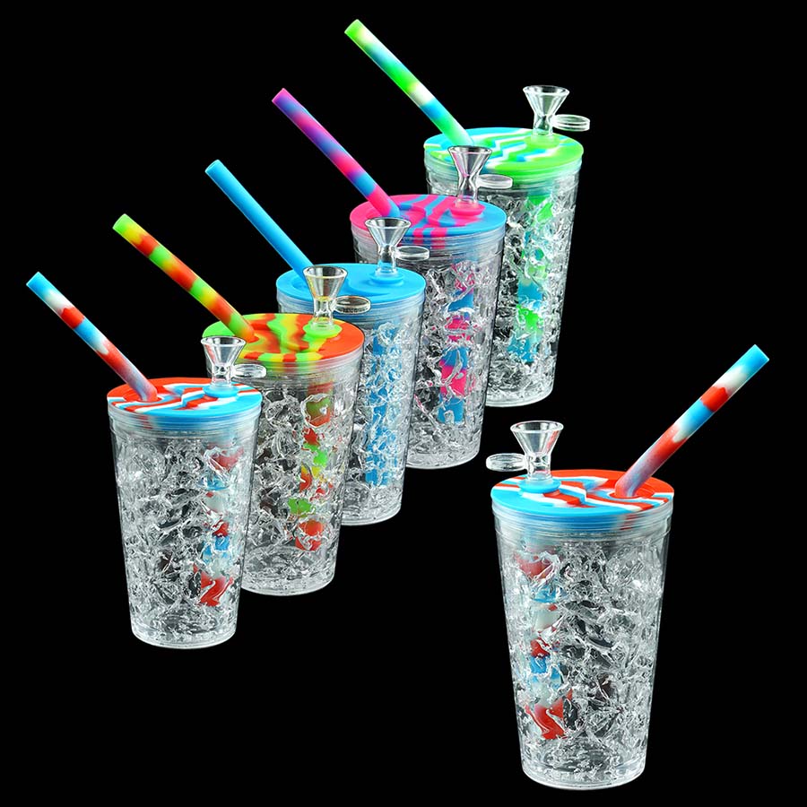 

dabber oil tobacco bong wax Rigs Hookahs 157mm*68mm Plastic Cup water pipe silicone smoking bongs Dab Rig with glass bowl Quick freezing