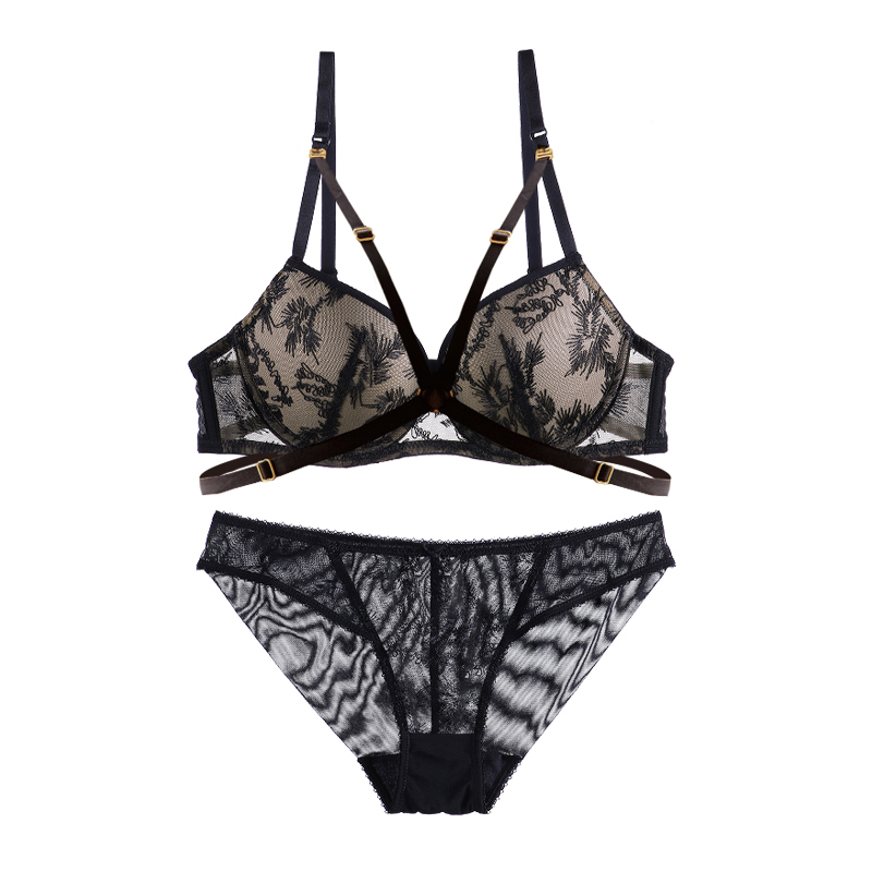 Lingerie sexy Ensemble soutien-gorge et culotte pour femmes Push Up Strappy Rembourré Tasse Floral À Armatures Bretelles Amovibles Ensemble De Li