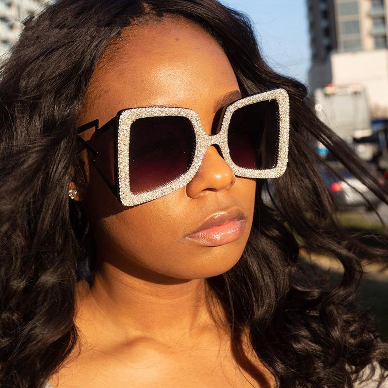 

Sunglasses 2021 Oversized Women Trending Fashion Pink Sequins Shades Big Black Sun Glasses Female Cutout Metal Eyewear UV400