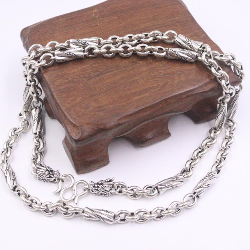 

New Fine Pure S925 Sterling Silver Chain Women Men 6mm Cable Link Wave Figure Bead Necklace