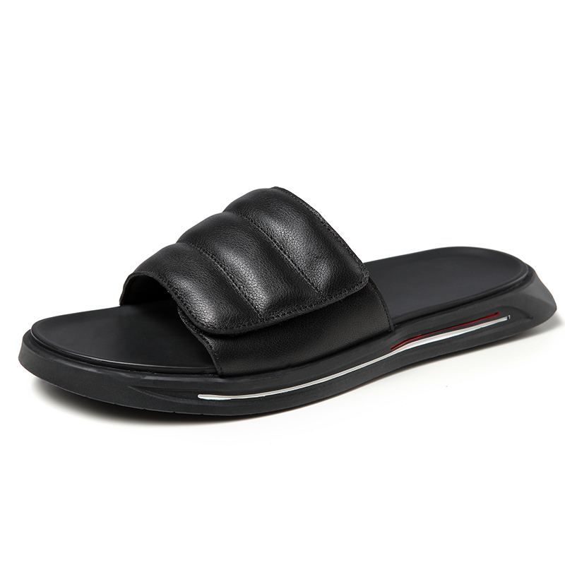 

Summer High Quality Leather Outside Slippers Man Slides Claquette Homme Mans Slide Shoes Schoenen Ikcs, Black