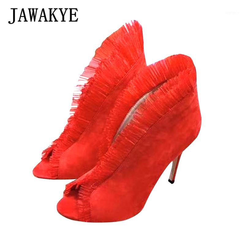 

Sexy red lace Ruffles High Heels Shoes Women Wedding shoes Clear PVC Peep Toe Stiletto Designer brand Princess Party1, As show