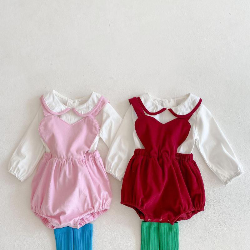 

2021 New 2pcs Clothes Set Infant Strap Jumpsuit and Long Sleeve Peter Pan Collar Blouse for Girls Toddler Kids Baby Girl Outfit 3y70, 96093red