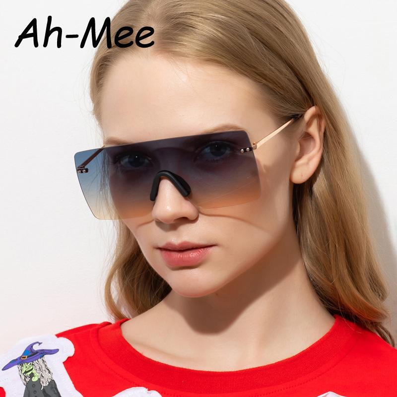 

Oversized Square Sunglasses Women Rimless Sun Glasses Brand Flat Top Gradient Black Clear Lens One Piece Shades Men UV4001