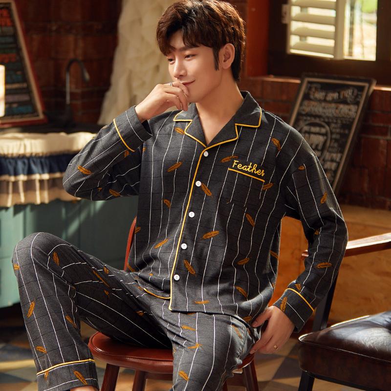 

Autumn Striped Casual Men's Homewear Warm Cotton Long Sleeve Large Size Men's Outdoor Loose Sleepwear, A5