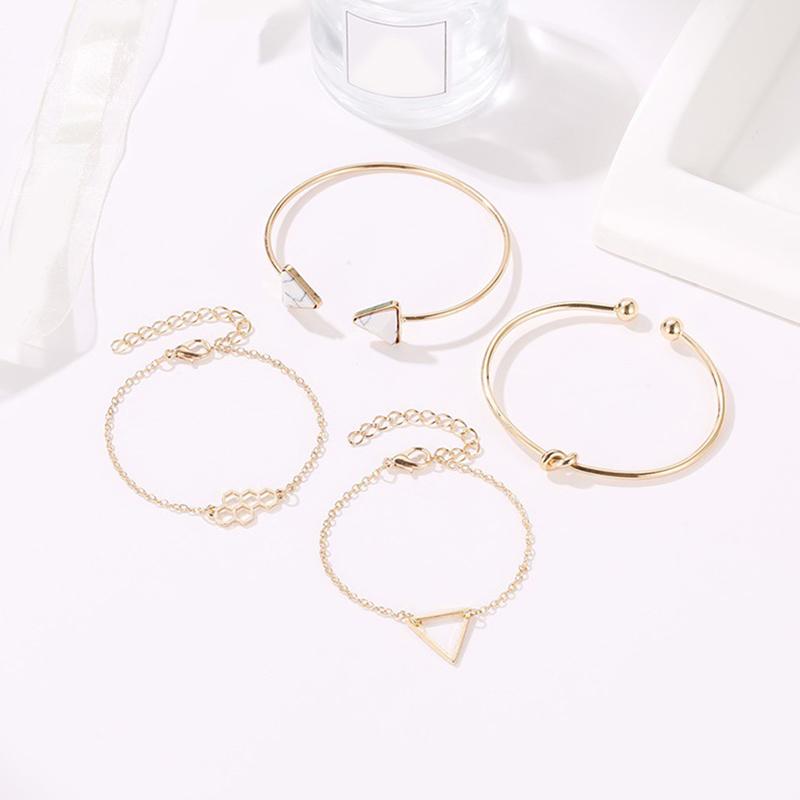 

4 Pcs/Set Vintage Geometric Arrow Crystal Knoted Chain Gold Bracelets Ladies Bohemian Beach Bangle Jewelry