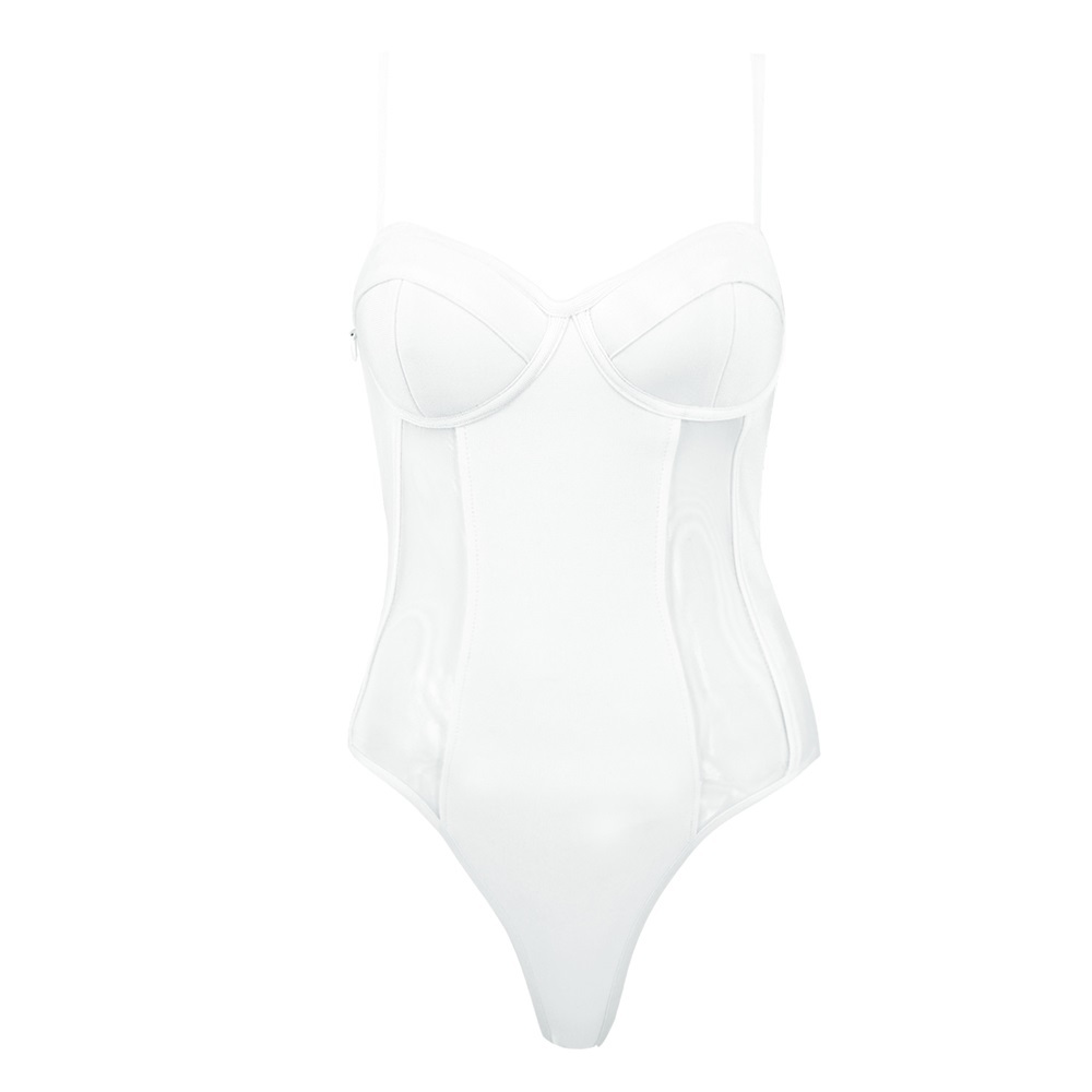 

2020 Fashion Tag Bandage Bodysuit Sexy Backless Solid Styles Adjustable White Swimmer Top Income Sbyj, Whtie