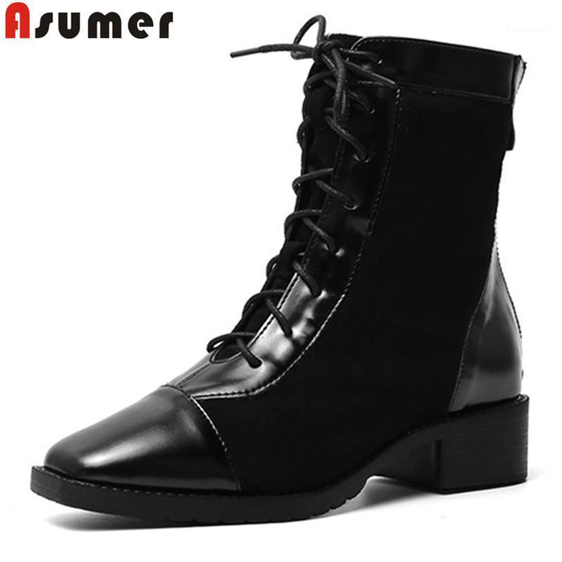 

ASUMER big size 34-43 fashiom ankle boots women square toe zip autumn winter boots high heels prom autumn winter 20201, Black ankle boots