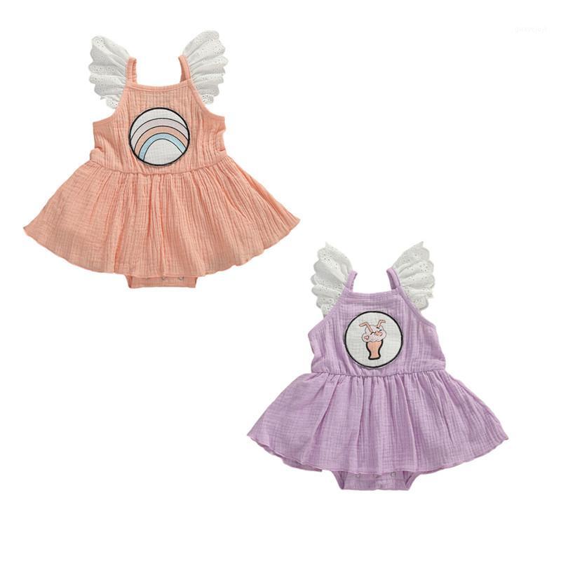 

Lovely Infant Baby Girls Summer Bodysuits Dress Sweet Ruffles Lace Sleeve Print Solid Jumpsuits Outfits Size 0-24M1, Pink