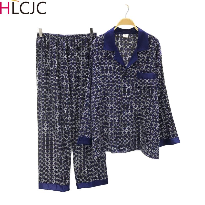 

Big Size 3XL Mens Stain Silk Pajama Sets Pajamas Men Sleepwear Modern Style Silk Nightgown Home Male Satin Cozy Home Clothes, 810 navy