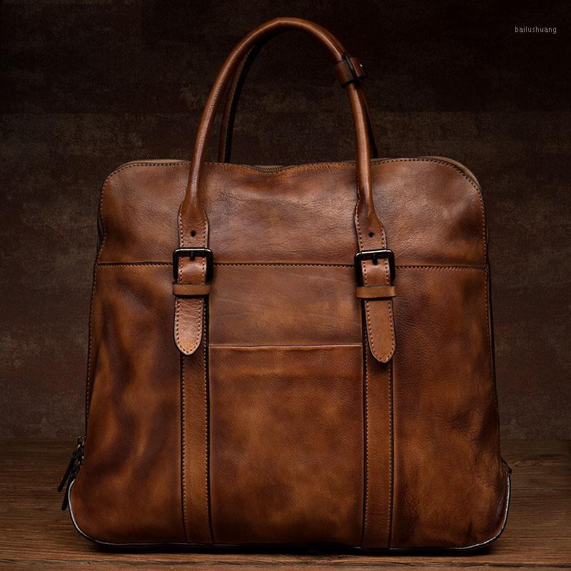 

NEW Genuine Leather Antique Design Business Briefcase Laptop Document Case Fashion Attache Messenger Bag Tote Portfolio For Man1, Khaki