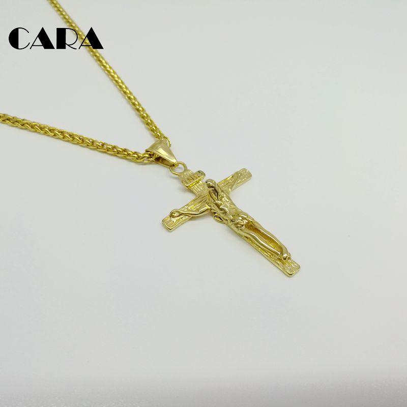 

Cross INRI Crucifix Jesus Piece Pendant & Necklace Gold Color 316L Stainless Steel Men Chain Christian Jewelry Vintage CAGF0147