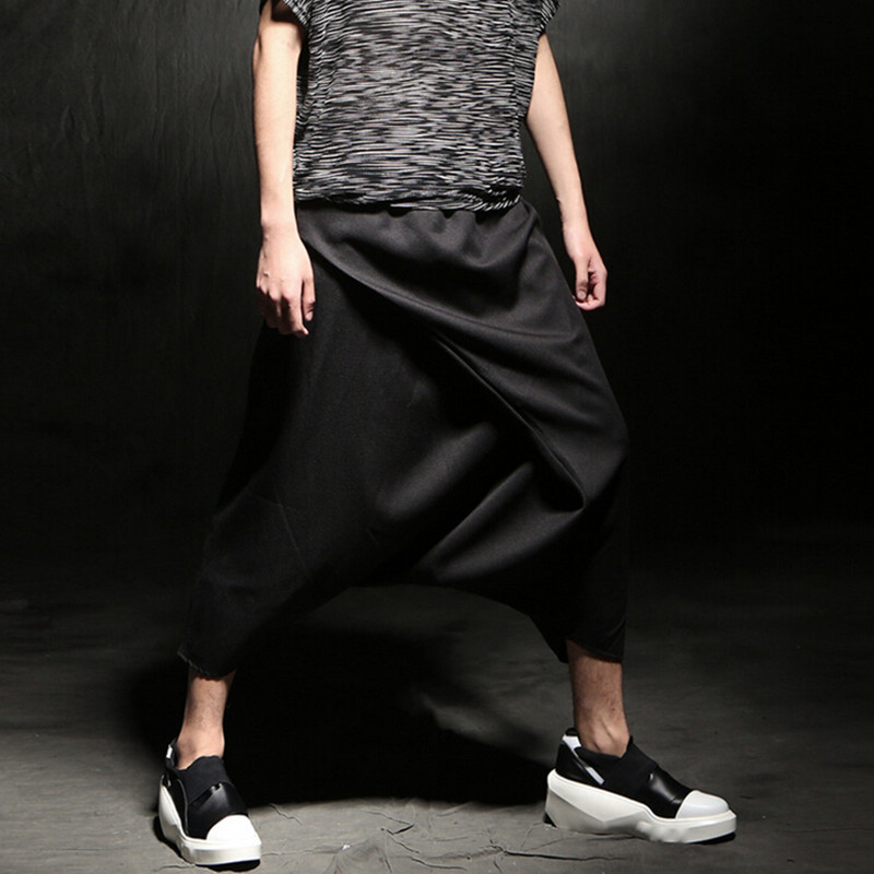 

2021 Men Drop Groin Pants Wide Mens Dressing Up Stage Club Singer Hip Hop Street Style Leg Loose Harepants Corridors I3lg, Black