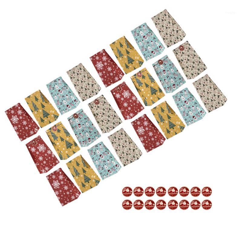 

24Pcs Paper Christmas Gift Bag Oil-Proof Kraft Paper Gift Box Creative Candy Wrapping Bag with 24Pcs Sealing Stickers (6Pc1