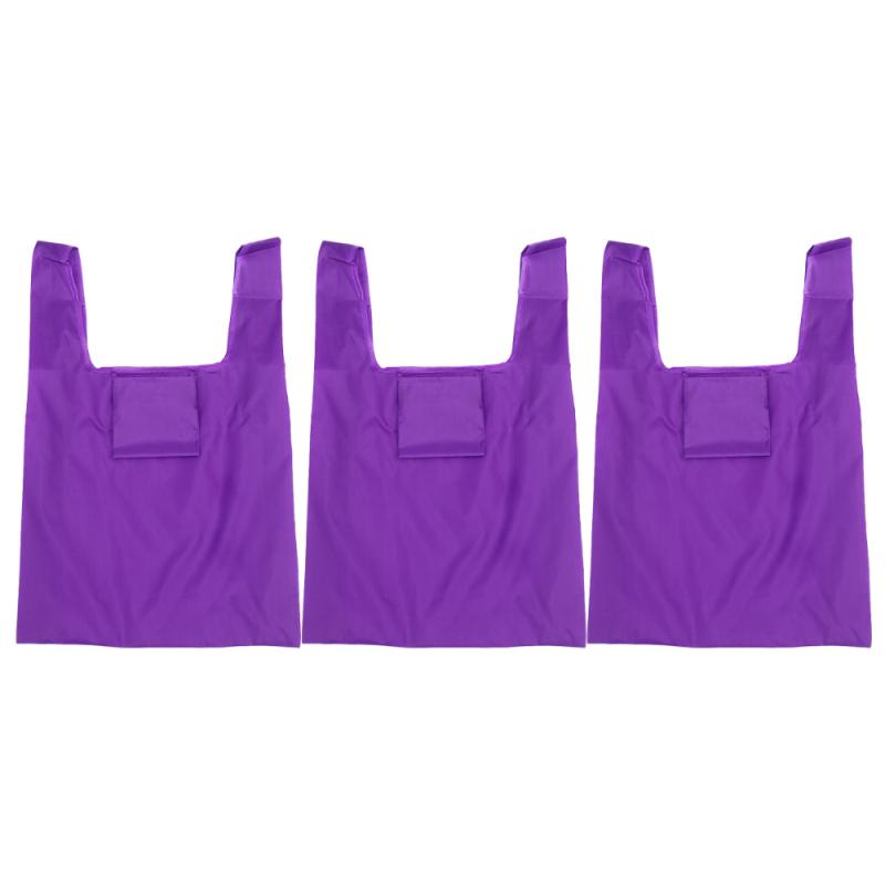 

3Pcs Large Capacity Shopping Bags Foldable Storage Pouch Shopping Pouch Portable Outdoor Tote Bag(Purple, Black