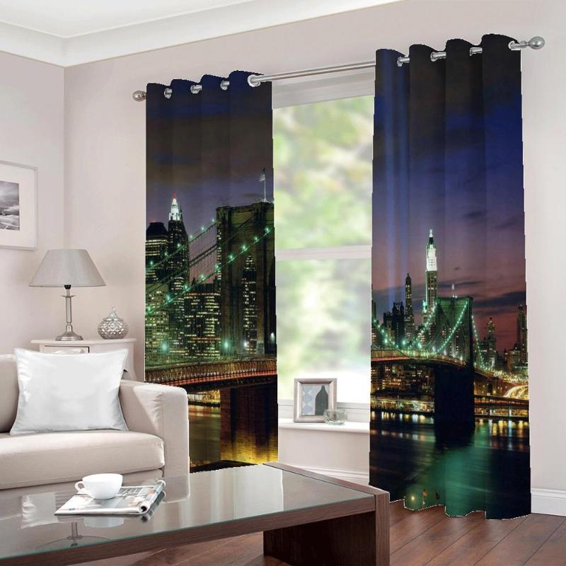 

Custom 3D Curtains the bridge in the bright lights at night papel de parede For living room bedroom Blackout Drapes Home Decor, As pic