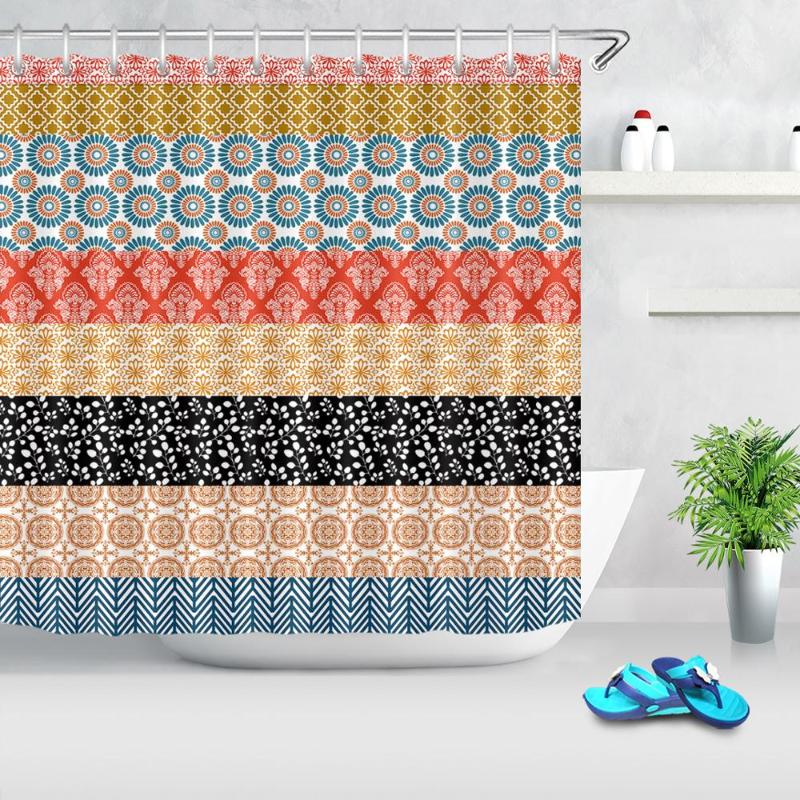

Bohemian Mandala Shower Curtains Bathroom Curtain Retro Ethnic Style Waterproof Geometric Bath Curtain Fabric Bathtub Decor
