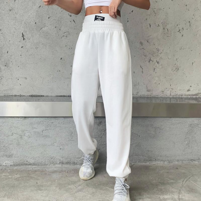 

Autumn Cotton Women ' Pants Trousers Full Length Pants Streetwear Casual Sporty Pencil Print High Waist Letter, White