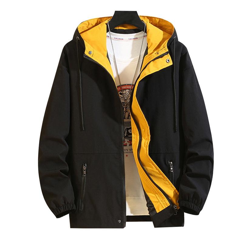

Hooded Casual Loose Print Windbreaker Jacket Male Hip Hop Coat Spring Autumn Patchwork Streetwear Jacket Men Plus 8XL, Yellow