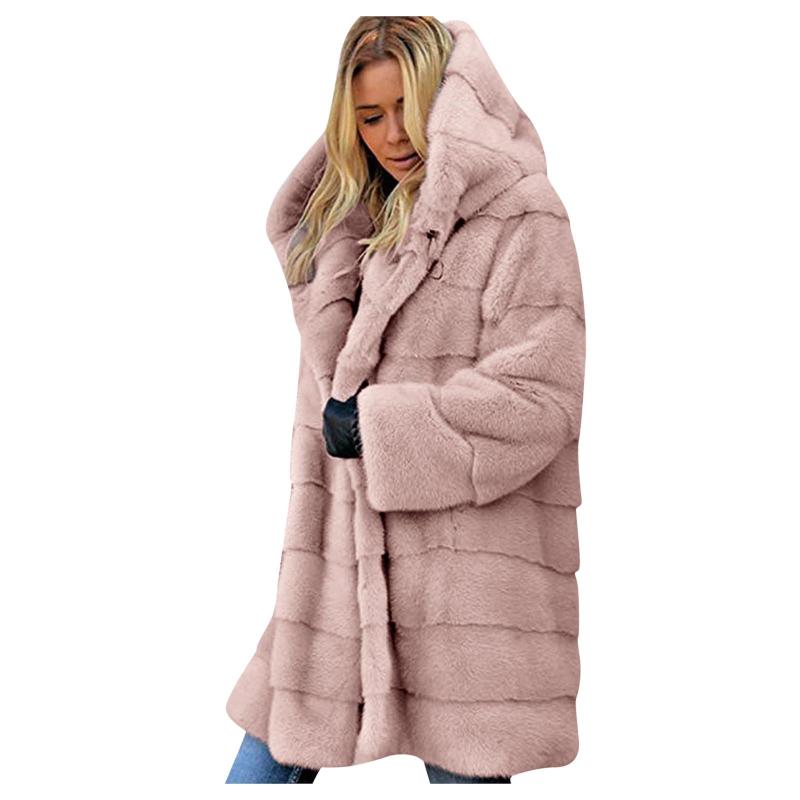 

Oversized Winter Warm Hooded Large Size Long Solid Color Faux Fur Coat 2020 New Casual Long Sleeve Women Fur Jacket Outwear