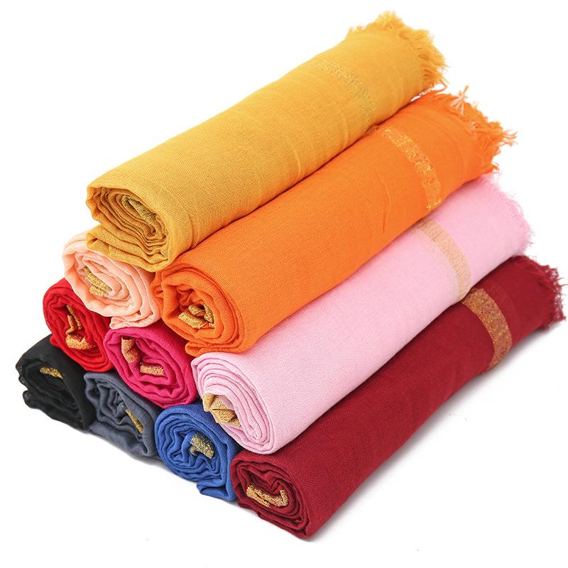 

Scarves 2021 Autumn Plain Lurex Gold Line Fringe Shawl Scarf Women High Quality Wrap Stole Bufandas Muslim Hijab Sjaal 180*95Cm