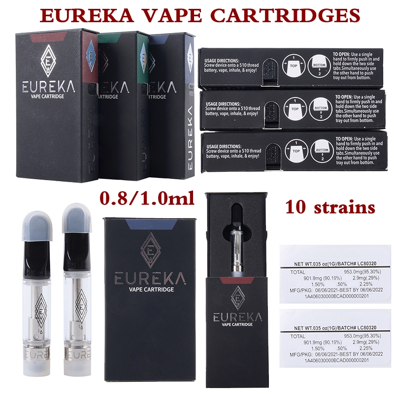 

Eureka Cartridges Atomizers Empty Vape Pen Cartridge Packaging 0.8ml 1ml Ceramic Glass Thick Oil Wax Vaporizer Carts E Cigarette 510 Thread