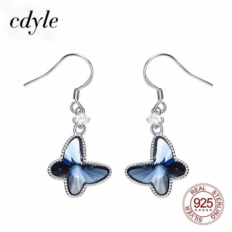 

Cdyle Authentic 925 Sterling Silver Fashion Dangle Drop Earrings with Butterfly Crystal Women Wedding Earrings Romantic Style1