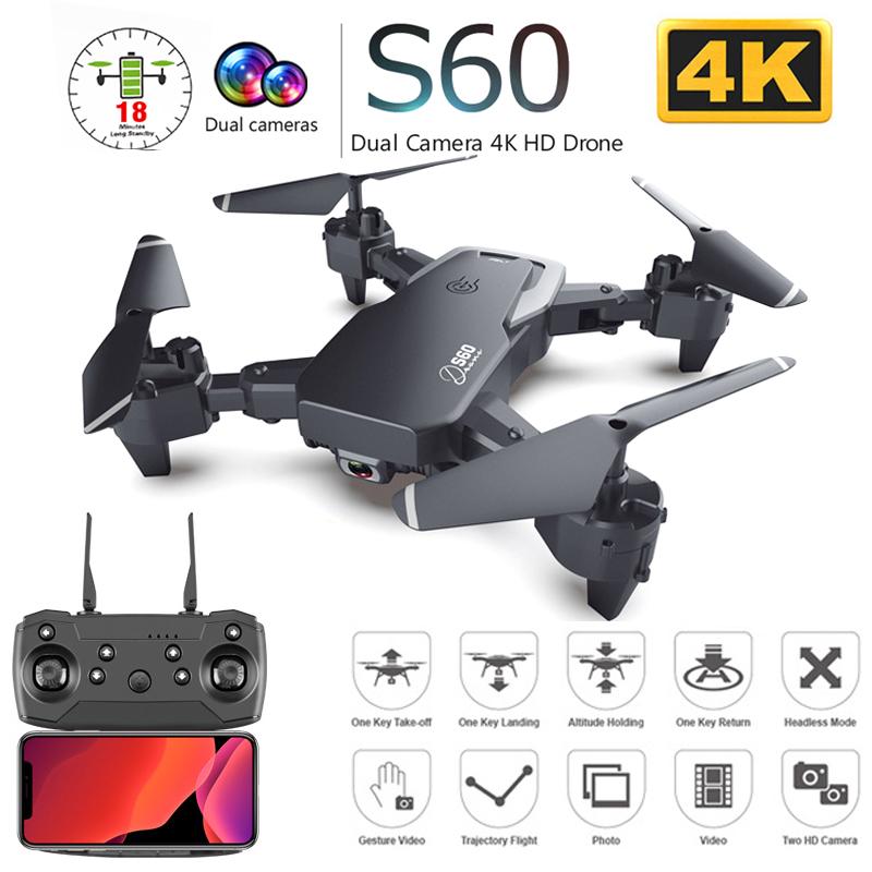

S60 Drone with Dual Camera 4K HD WiFi FPV Wide Angle Optical Flow Professional Foldable RC Quadcopter Helicopter Kid Toys VS E58