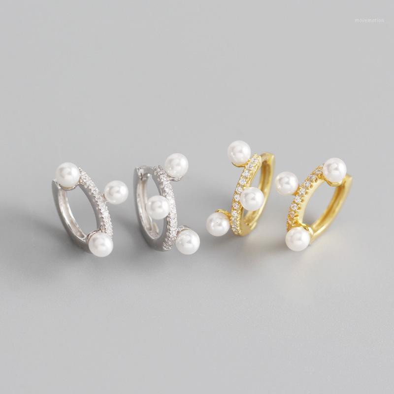 

YPAY 100% Genuine 925 Sterling Silver Hoop Earrings for Women INS White Beads Circle Earring Brinco Fine Party Jewelry YME8301
