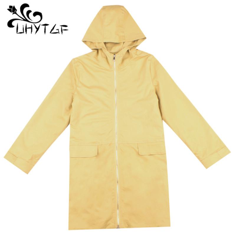 

UHYTGF 2020 Korean women spring coats fashion casual Women clothes Plus size trench coat woman Hooded thin loose coat female 37, Black
