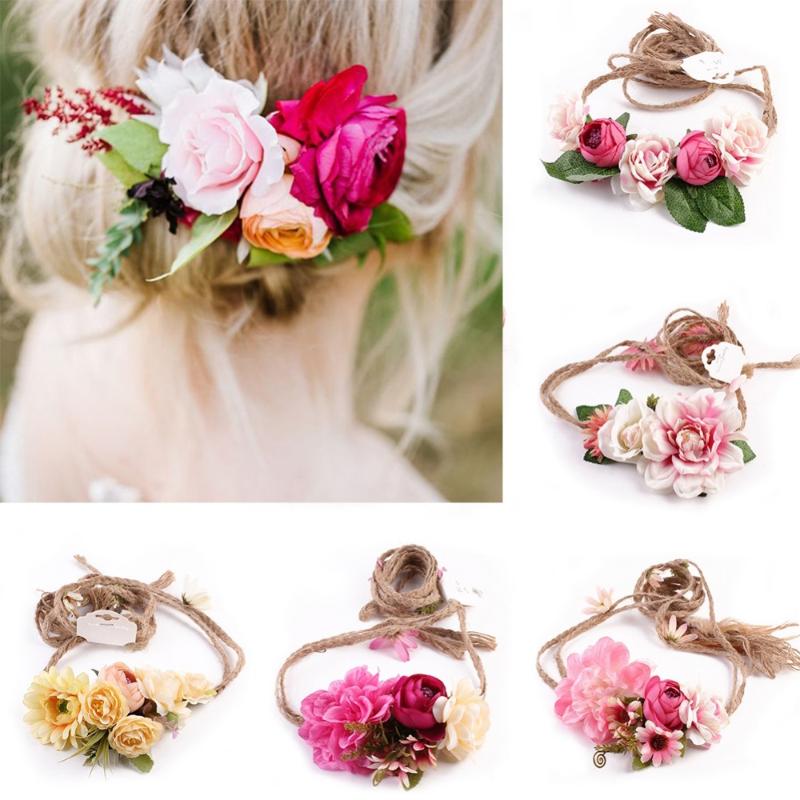 

6 Colors Crown Colorful Flower Head Chain Handmade Floral Garland for Women Bride Wedding Party Beach Headdress Jewelry