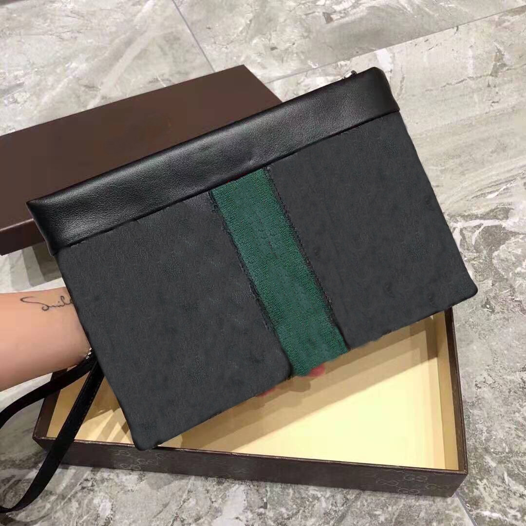 

New Men's Handbag Long Leather Handbag Men's Zipper Large Capacity Wallet Unisex Women Men Envelope Clutch Messenger Bags Handbags, Black squares
