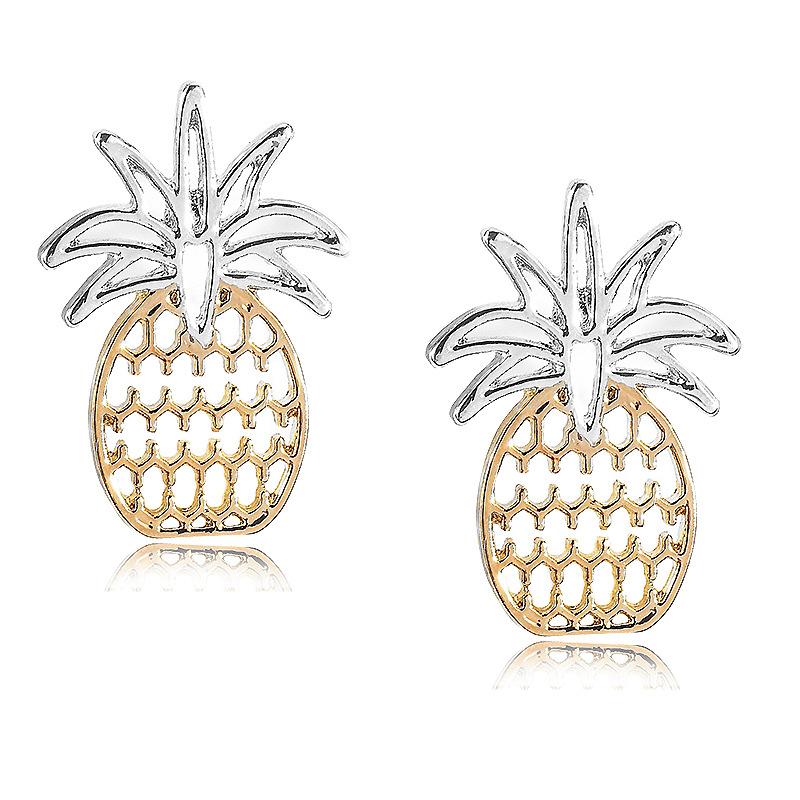 

Stud Bohemian Cute Bicolor Hollow Pineapple Earrings For Women Fruit Cartoon Earring 2021 Summer Fashion Party Jewelry Accessory