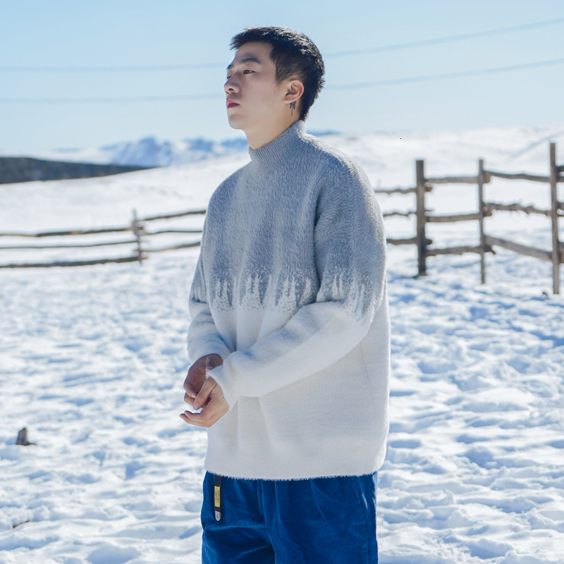 

2021 New Winter Thickened Semi-turtleneck Male Sweater High Tide Jumper KYG3