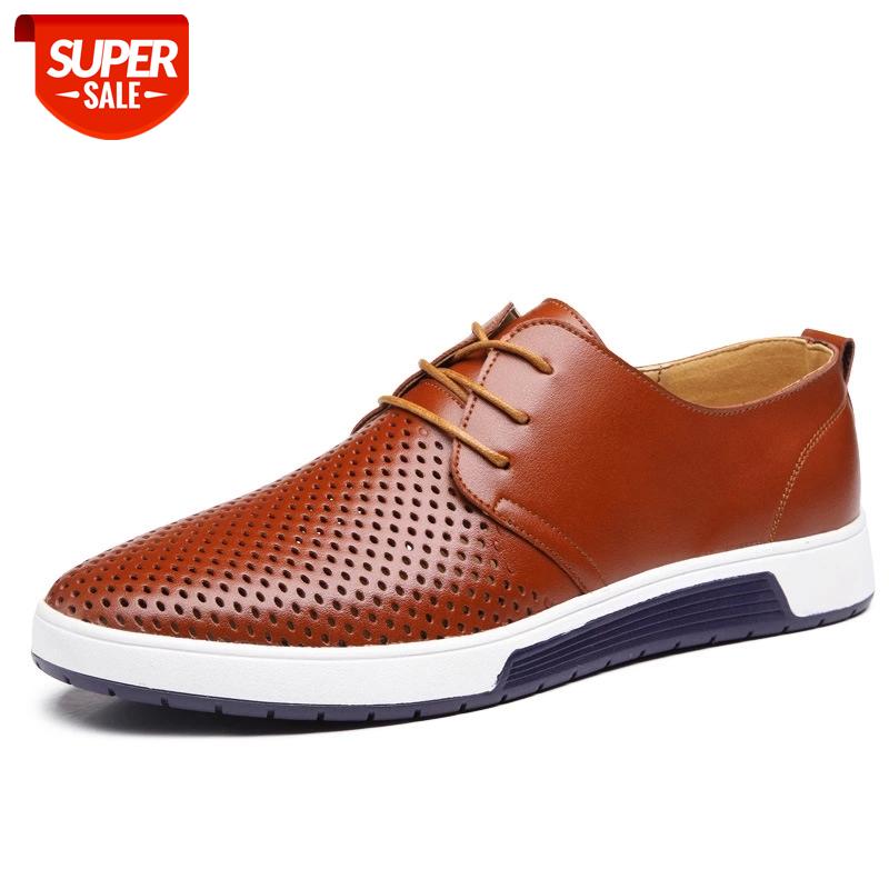 

New 2020 Men Casual Shoes Leather Summer Breathable Holes Luxurious Brand Flat Shoes for Men Drop Shipping #Qi1e
