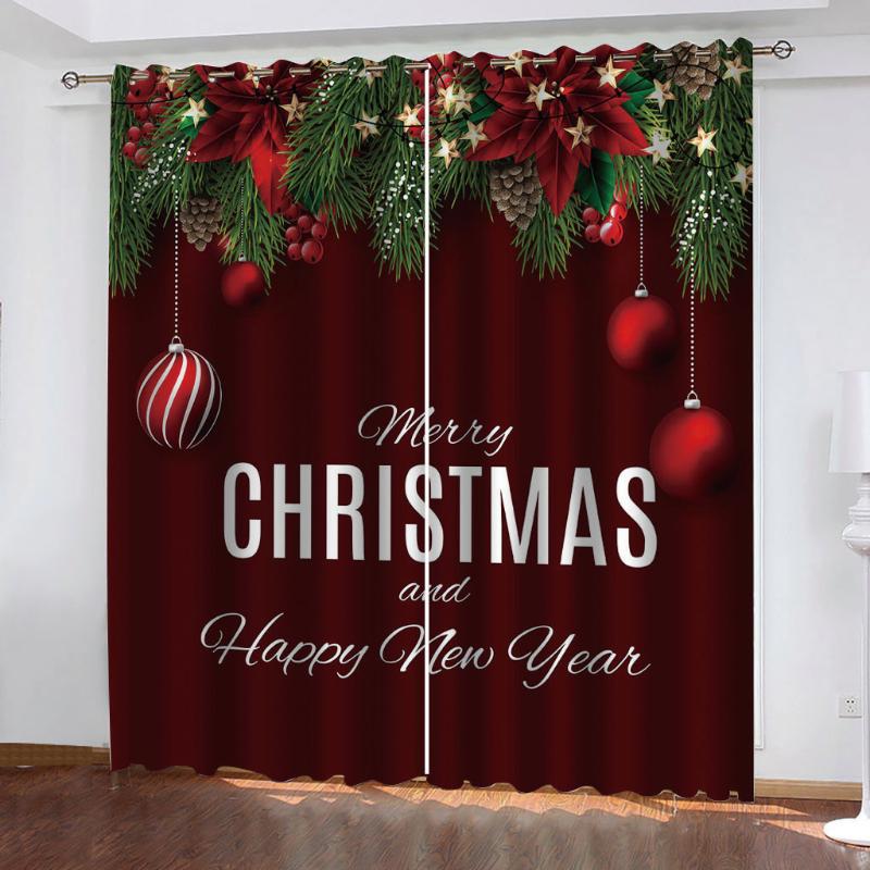 

Luxury Blackout 3D Window Curtains For Living Room Bedroom red christmas curtains stereoscopic, As pic
