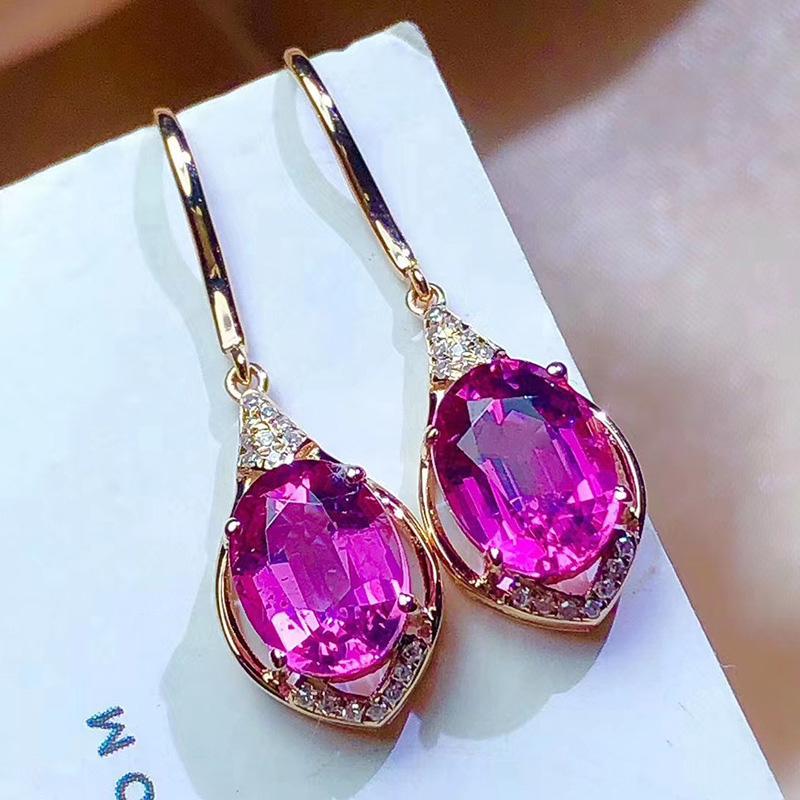 

Stud Earrings Simulation Red Tourmaline For Women Caibao Ear Jewelry Rose Gold Plated Fashion Copper