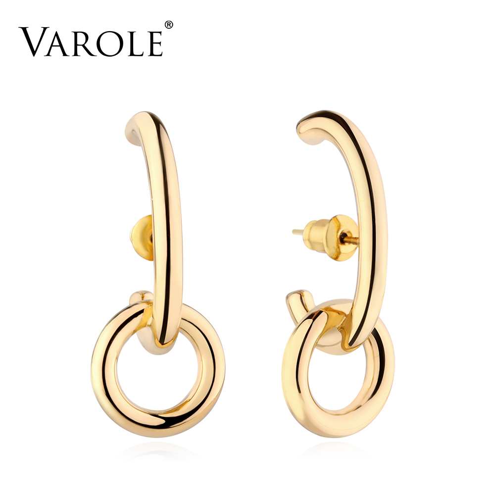 VAROLE Simple Geometric Circle Stud Earrings Fashion Jewelry Gold Color Anti Allergy Earings For Women Ear Jewelry Brincos-image-628472410