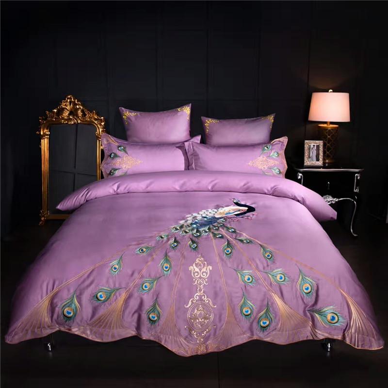 

Egyptian Cotton Oriental Luxury Embroidery Peacock Bedding set Queen King size 4/6Pcs Duvet cover Bed sheet set Pillow covers