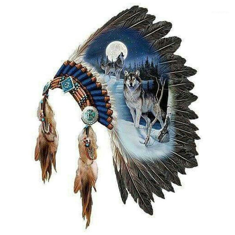 

5d diamond painting wolf headdress feathers full square drill 3d round full diamond embroidery decorative painting 50x601
