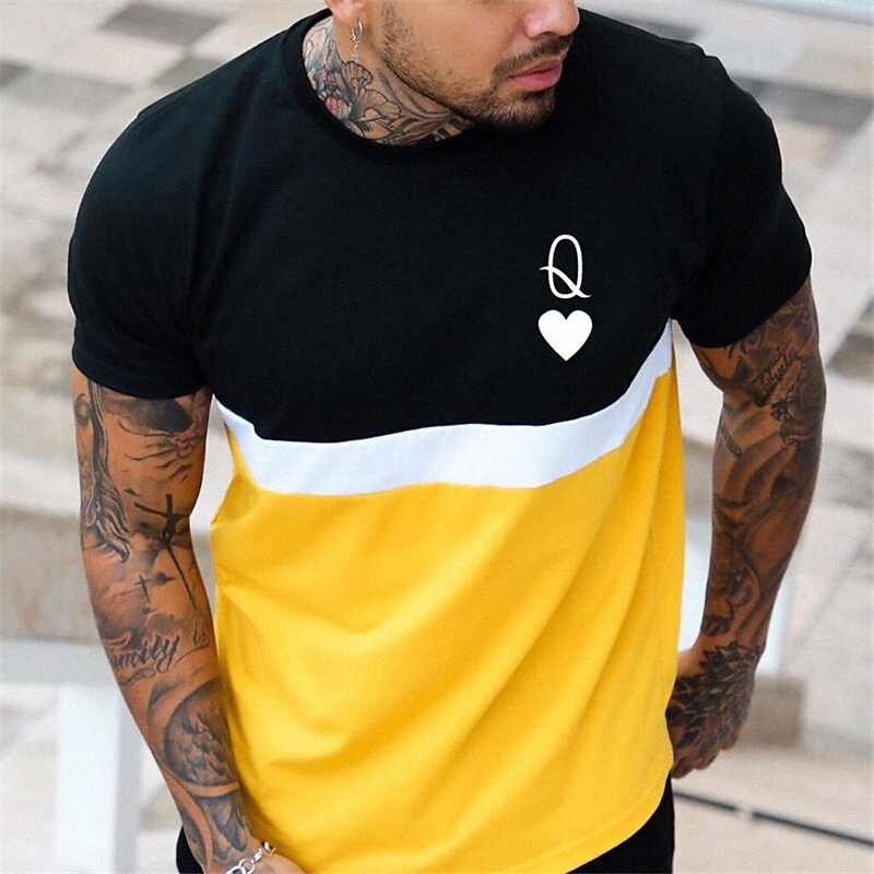Men's T shirt Color Block Poker Crew Neck Casual Daily Short Sleeve Tops Basic Fashion Slim Fit Big and Tall Yellow m9H2#