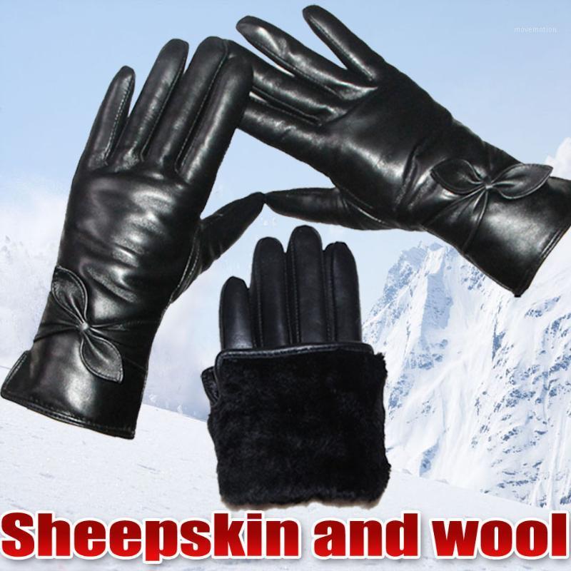 

Leather fur Sheepskin Gloves female sheepskin wool gloves thick warm leather real wool winter touch screen windproof1