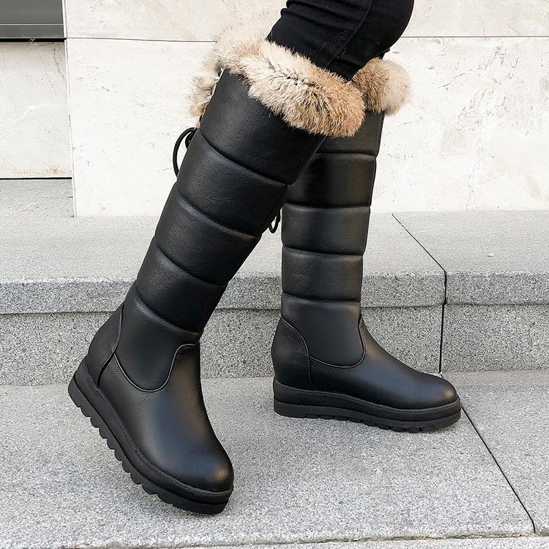 

Sgesvier 2020 winter new arrive keep warm knee high boots comfortable flat heel round toe platform black red women snow boots1