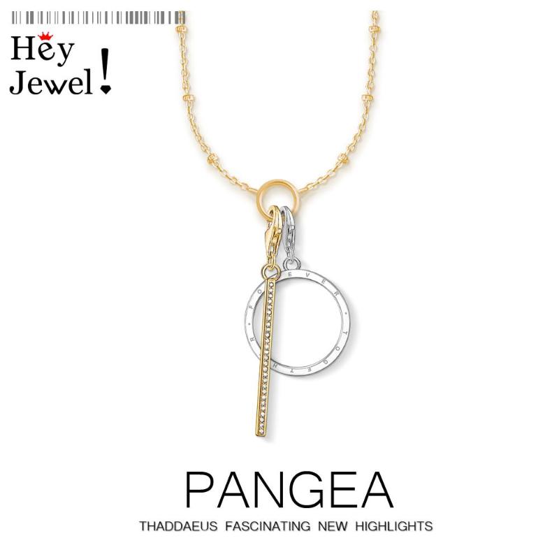

Charm Necklace Golden Vertical Bar & Circle,2020 Spring Fashion Jewelry Europe Link Chain 925 Sterling Silver Gift For Women