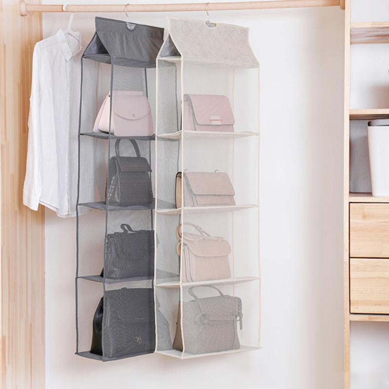 

2/3/4 Pockets Hanging Handbag Organizer for Wardrobe Closet Dust-proof Storage Bag Purse Big Handbag Tote Bag Clothes Organizer