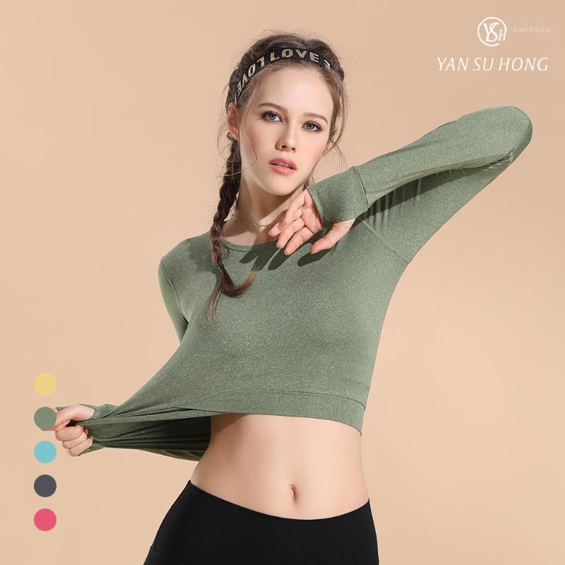 

LOA 2020 New Women's Fitness T-Shirt Sport Crop Top Long Sleeve Layer Crew Neck Power Stretch Yoga Crop Top Sexy Gym Clothing1, Blue
