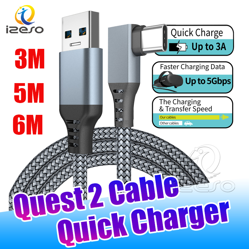 

Quest 2 Link Cable 10ft 16ft 20ft USB 3.1 Quick Charge Cables for Oculus Quest2 meta VR Data Transfer Fast Charges VR Headset Accessories izeso, Gray